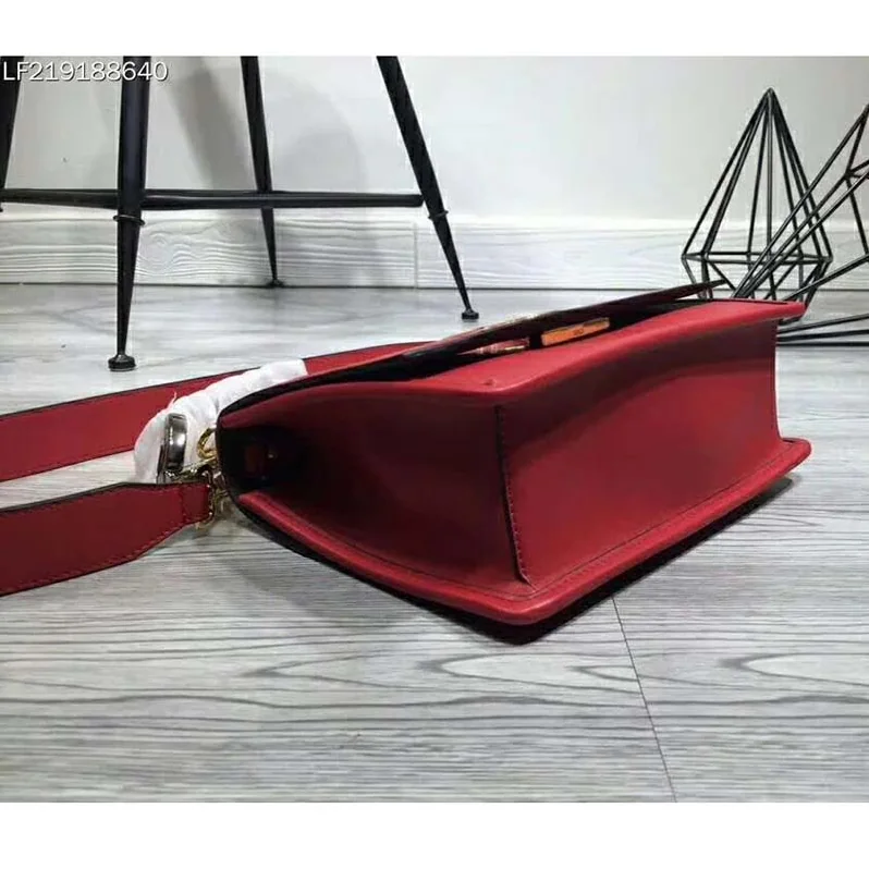 Fendi KAN I F Top Flap Leather Bag with Strap in Red