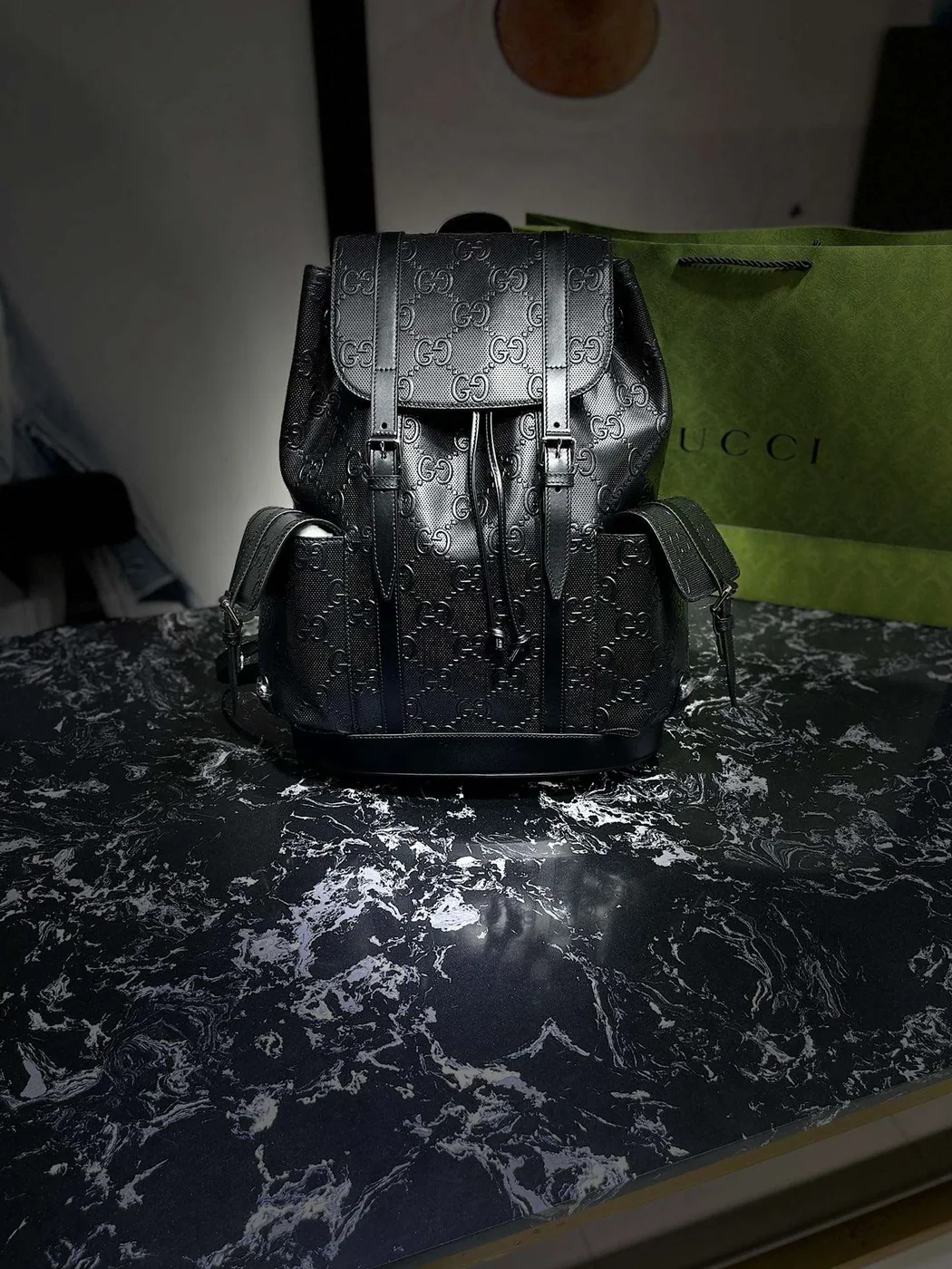 Gucci Embossed Backpack GG Black / Gucci Embossed Backpack GG Black /