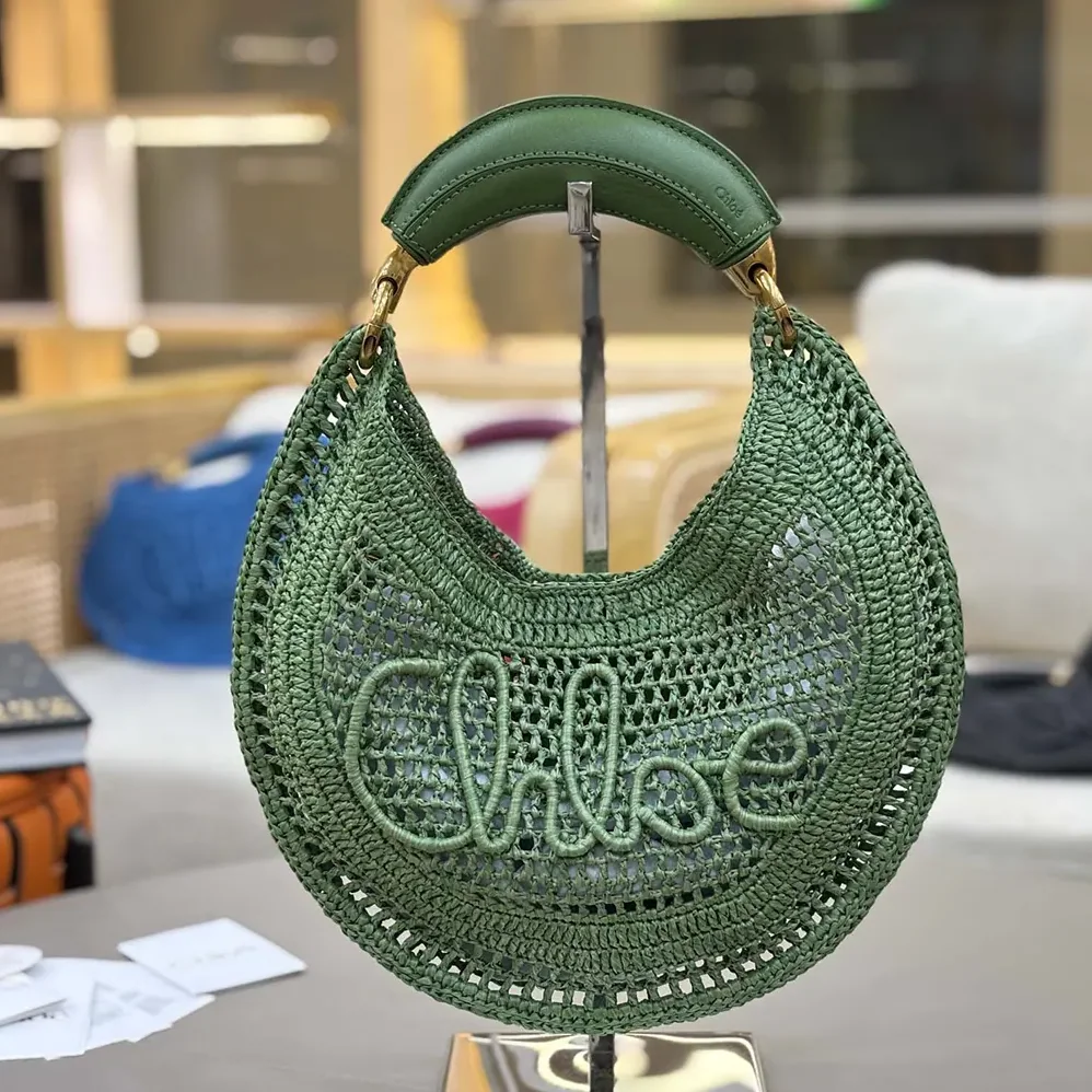 Chloe Summer Banana Hobo Bag In Raffia for Women in Green