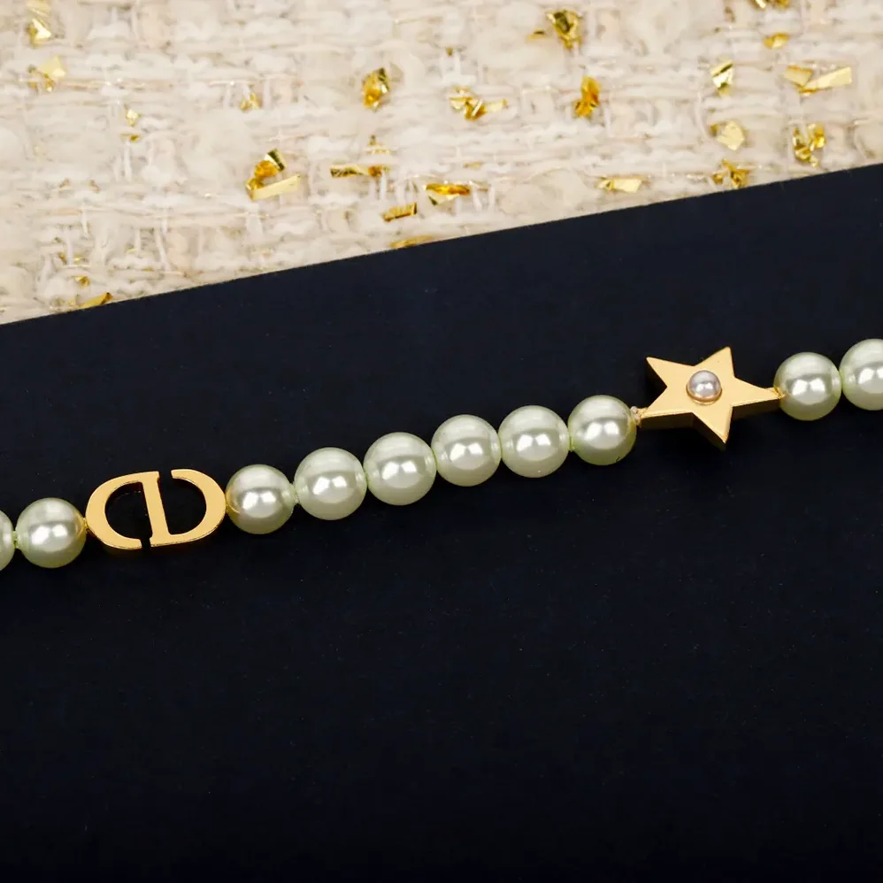 Dior Lucky Dior Necklace Gold-Finish Metal and White Resin Pearls for Women Dior Lucky Dior Necklace Gold-Finish Metal and White Resin Pearls for Women