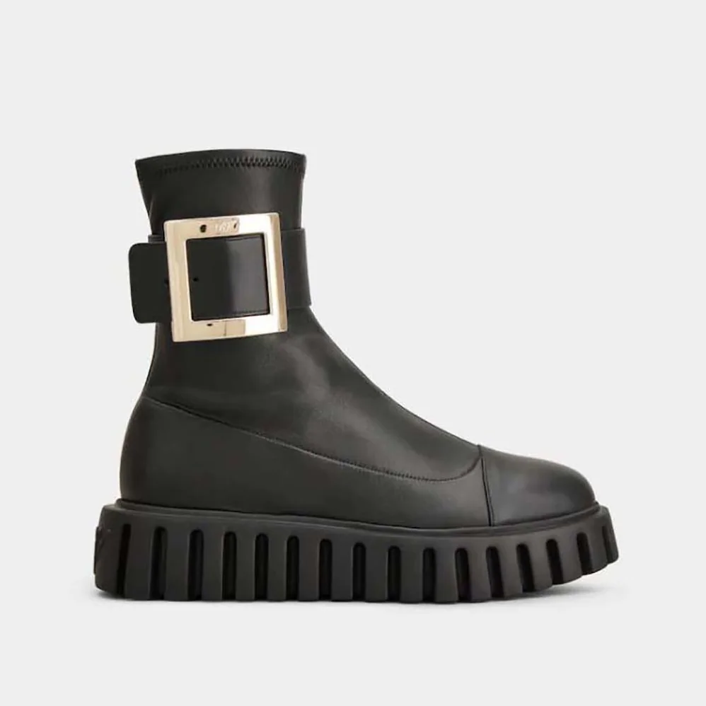 Roger Vivier Viv' Go-Thick Metal Buckle Stretch Ankle Boots in Soft Leather for Women Roger Vivier Viv' Go-Thick Metal Buckle Stretch Ankle Boots in Soft Leather for Women
