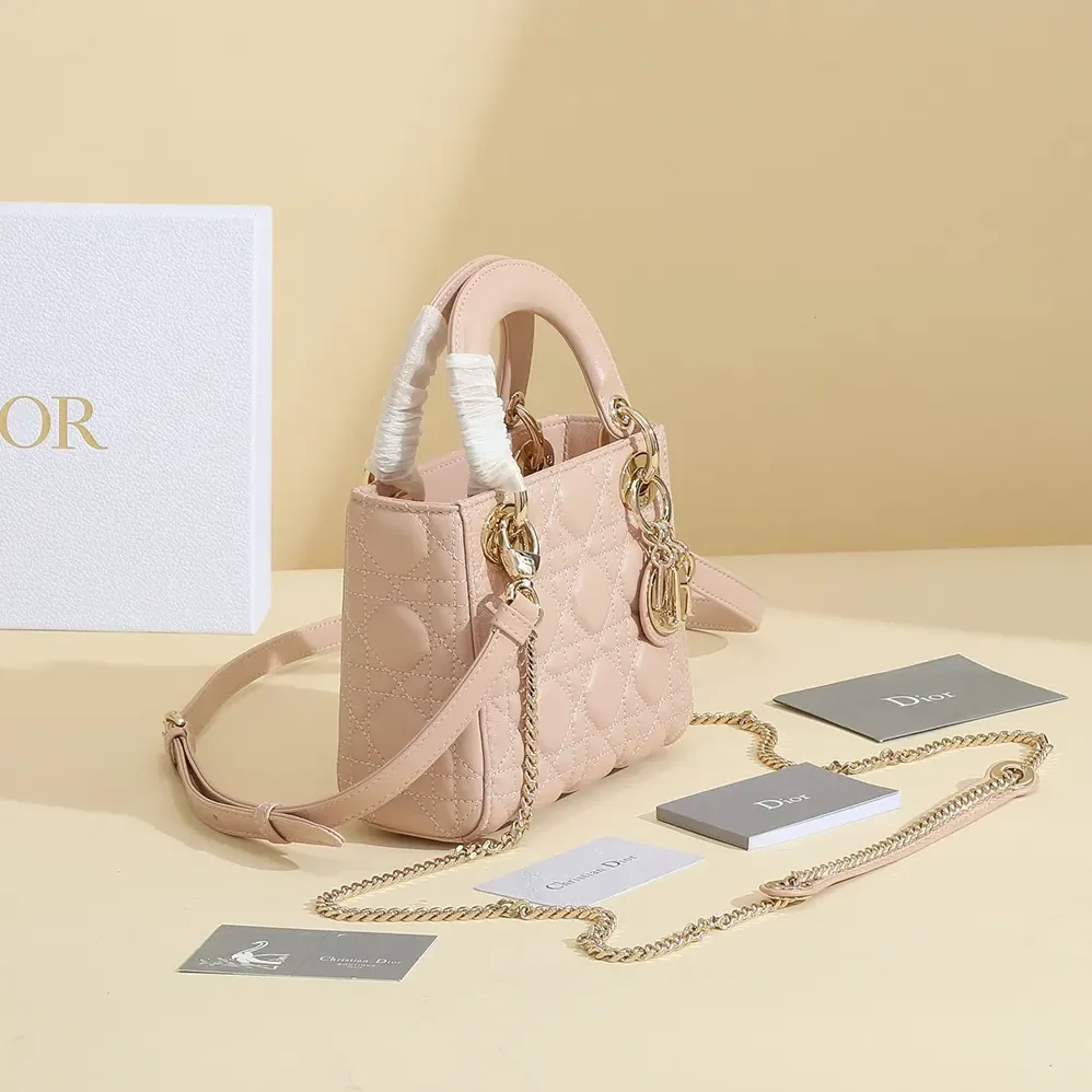 Dior Small Lady Dior My ABCDior Bag Powder Pink Cannage Lambskin for Women