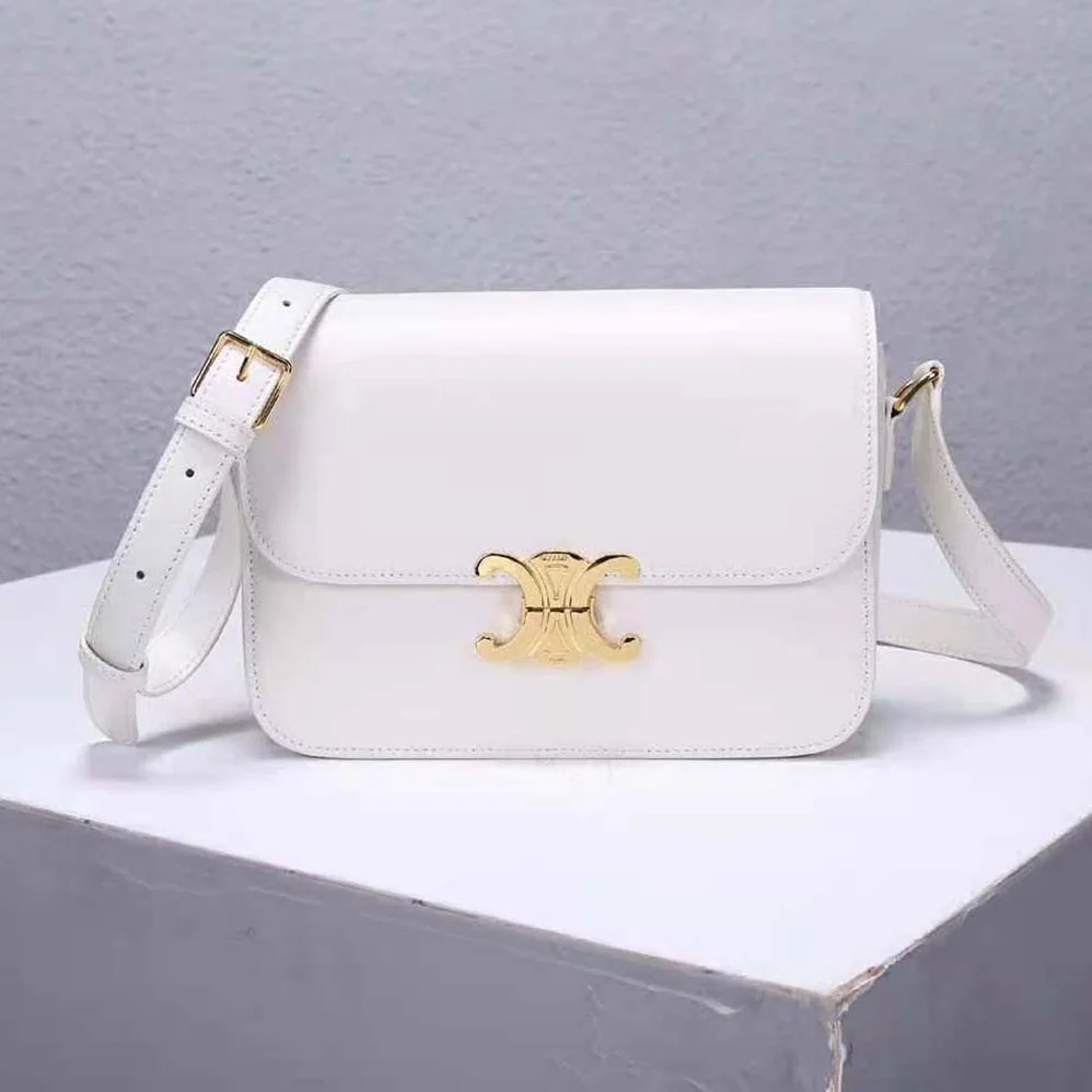 Celine Medium Triomphe Bag in Shiny Calfskin for Women in White Celine Medium Triomphe Bag in Shiny Calfskin for Women in White