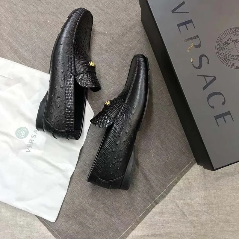 Versace Imola Leather Moccasins Shoes Black for Men Versace Imola Leather Moccasins Shoes Black for Men
