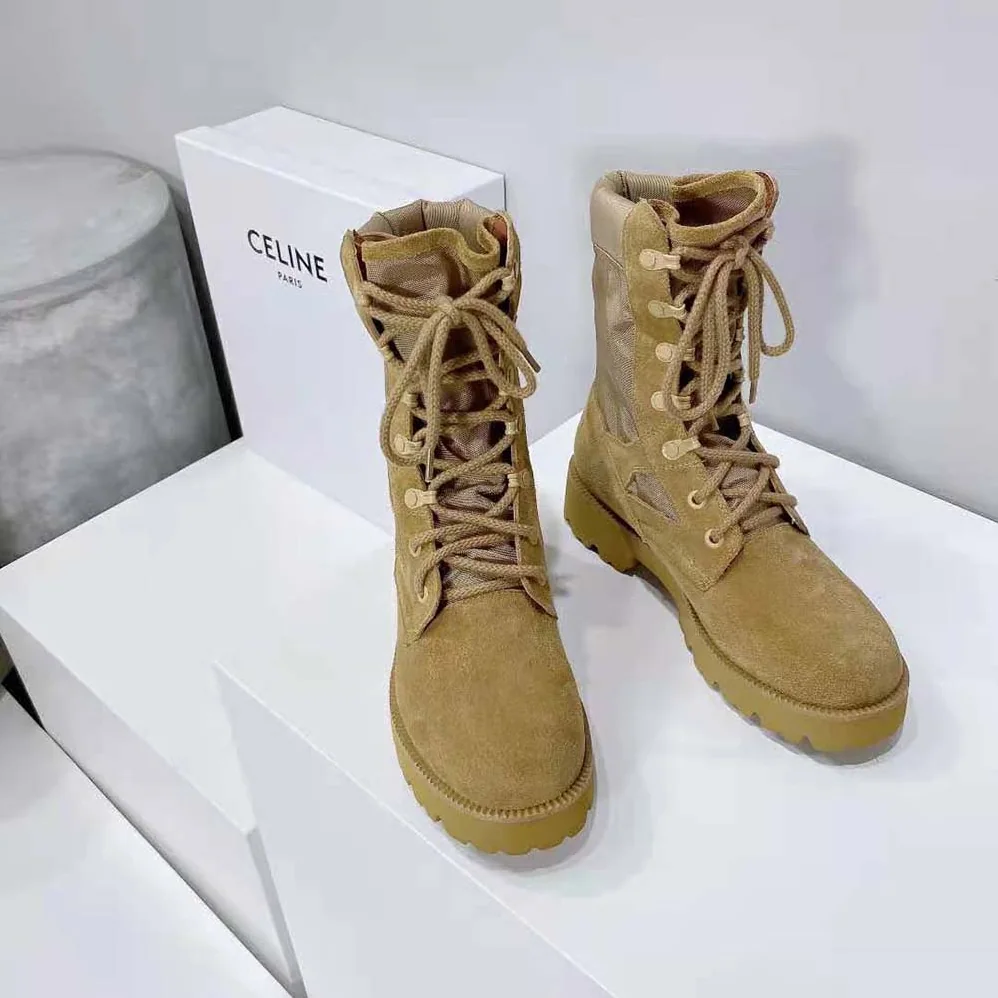 Celine Outdoor Lace up Boot in Suede Calfskin and Nylon for Women