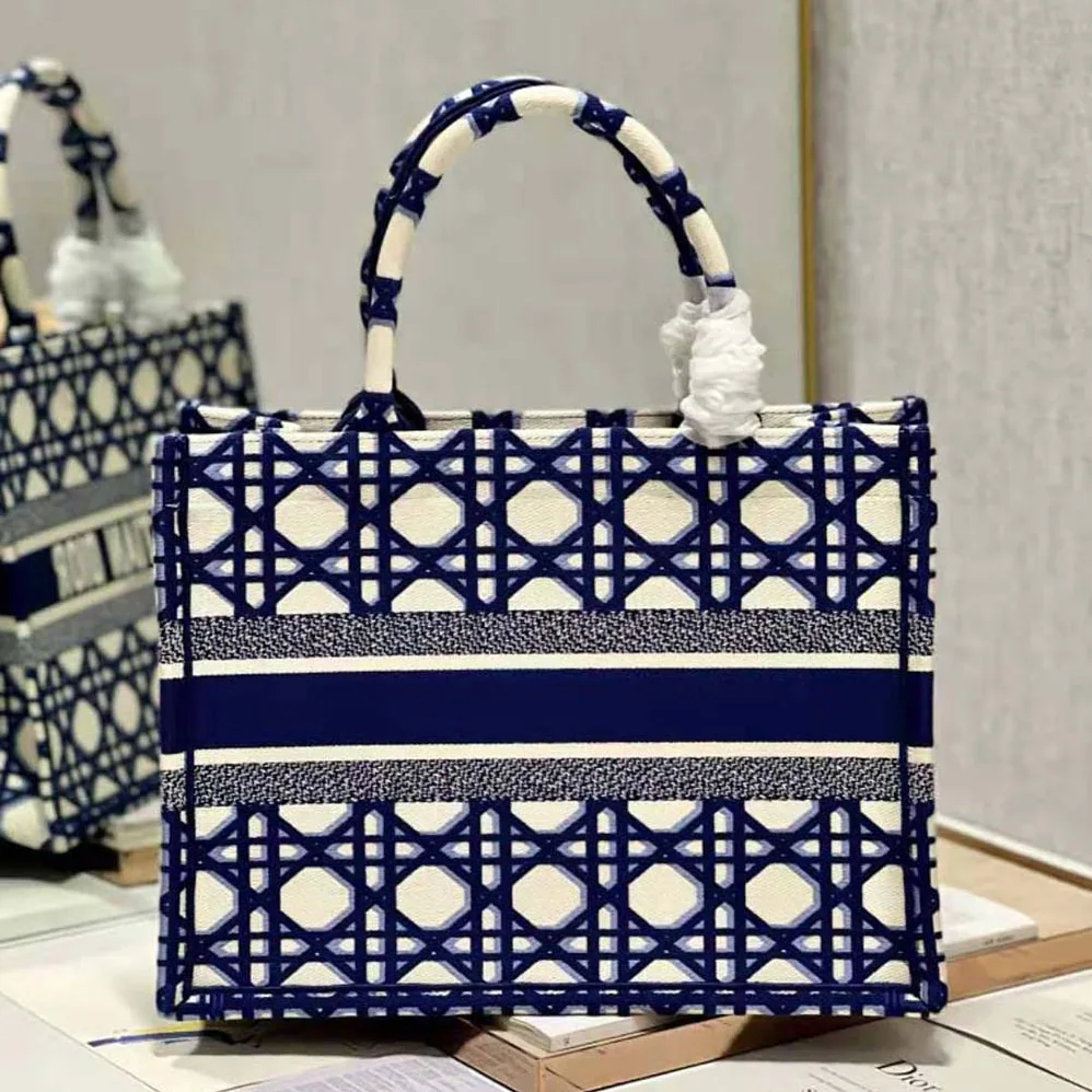 Dior Large Dior Book Tote Beige and Blue Macrocannage Embroidery for Women Dior Large Dior Book Tote Beige and Blue Macrocannage Embroidery for Women