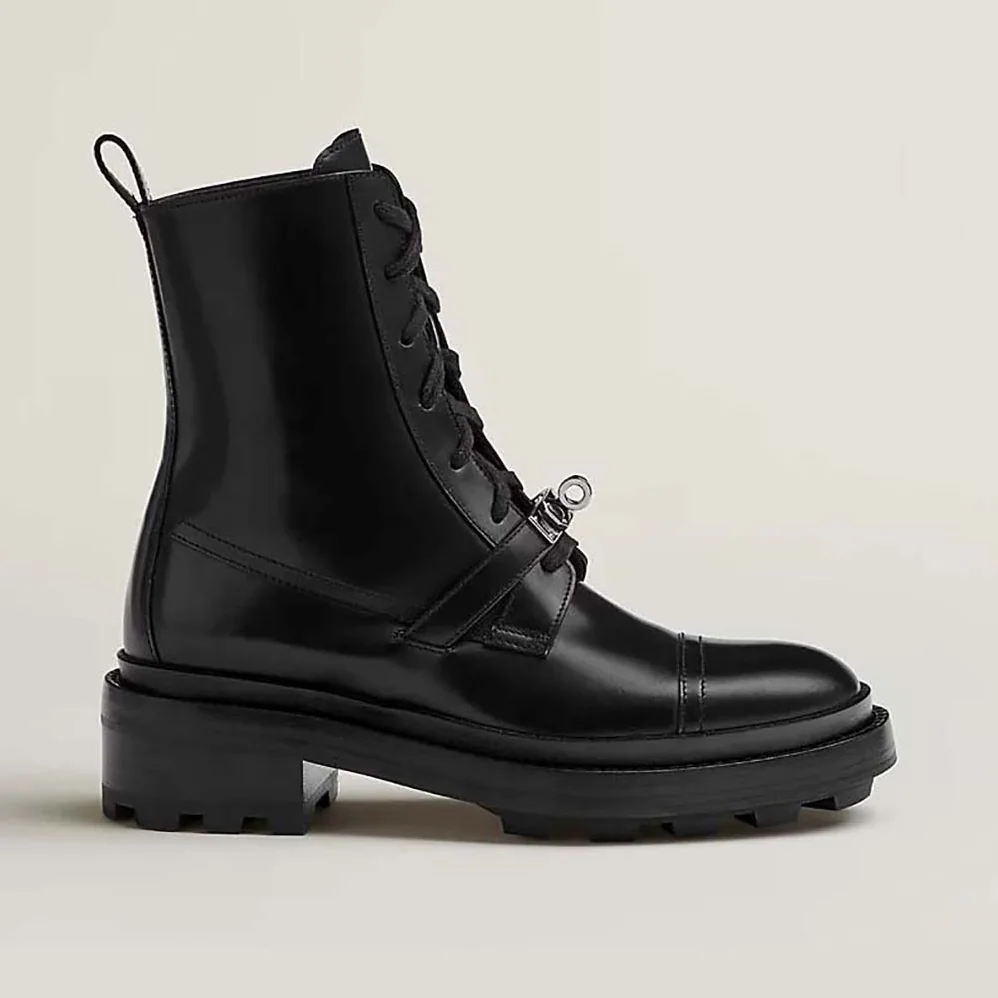 Hermes Funk Ankle Boot in Glazed Calfskin for Women in Black Hermes Funk Ankle Boot in Glazed Calfskin for Women in Black