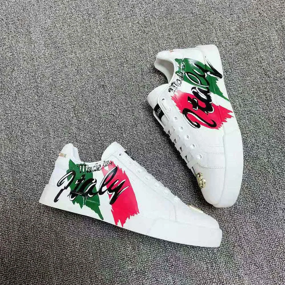Dolce Gabbana D&G Calfskin Portofino Light Sneakers with Print for Women in White