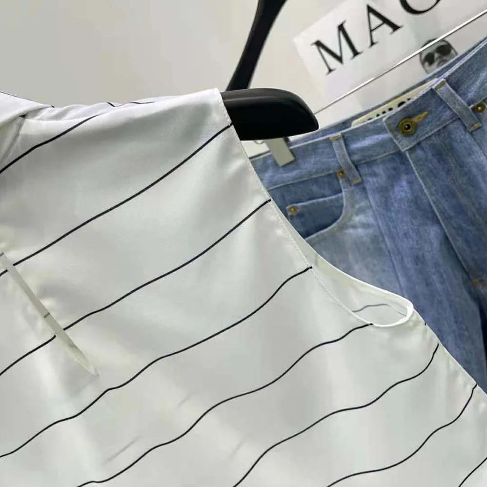 Miu Miu Striped Sablé Top MT1806_14H0_F0UB0 for Women Miu Miu Striped Sablé Top MT1806_14H0_F0UB0 for Women