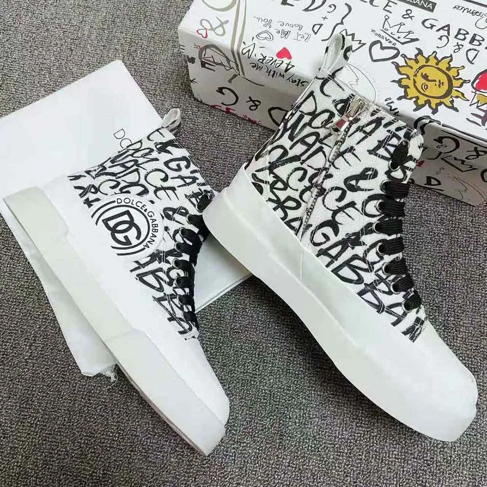 Dolce Gabbana D&G Canvas Portofino Light Mid-Top Sneakers with DG Logo Print for Unisex Dolce Gabbana D&G Canvas Portofino Light Mid-Top Sneakers with DG Logo Print for Unisex