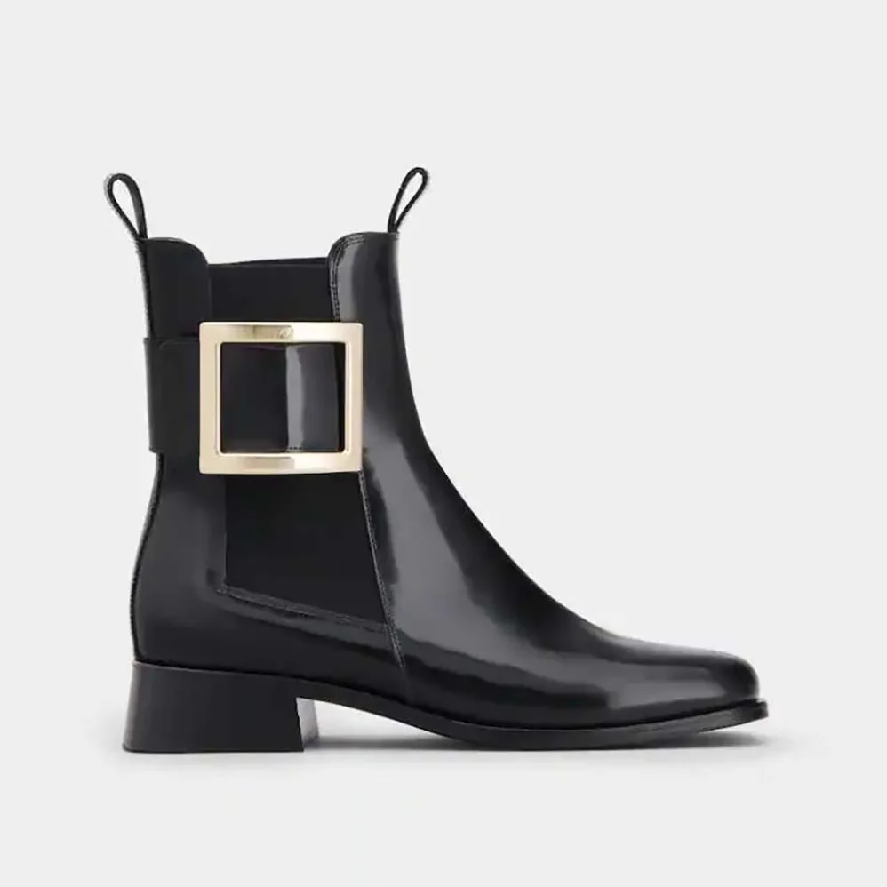 Roger Vivier Tres Vivier Metal Buckle Chelsea Booties in Leather for Women