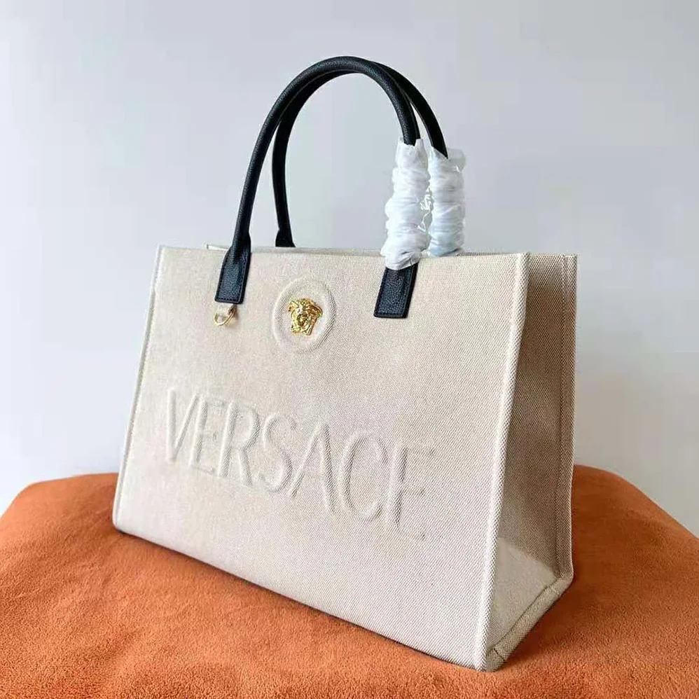 Versace La Medusa Canvas Large Tote Bag for Women in Beige Versace La Medusa Canvas Large Tote Bag for Women in Beige