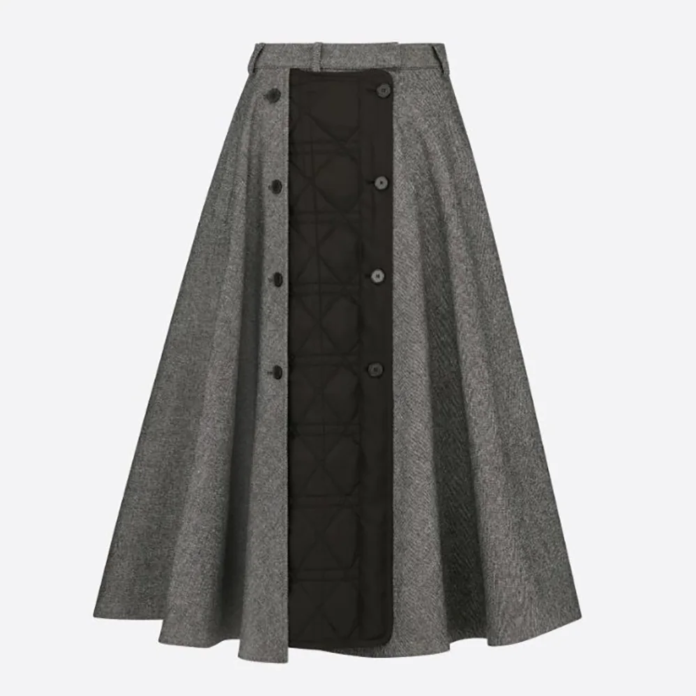 Dior Cannage Lined Mid-Length Skirt Gray Technical Cotton Drill for Women Dior Cannage Lined Mid-Length Skirt Gray Technical Cotton Drill for Women