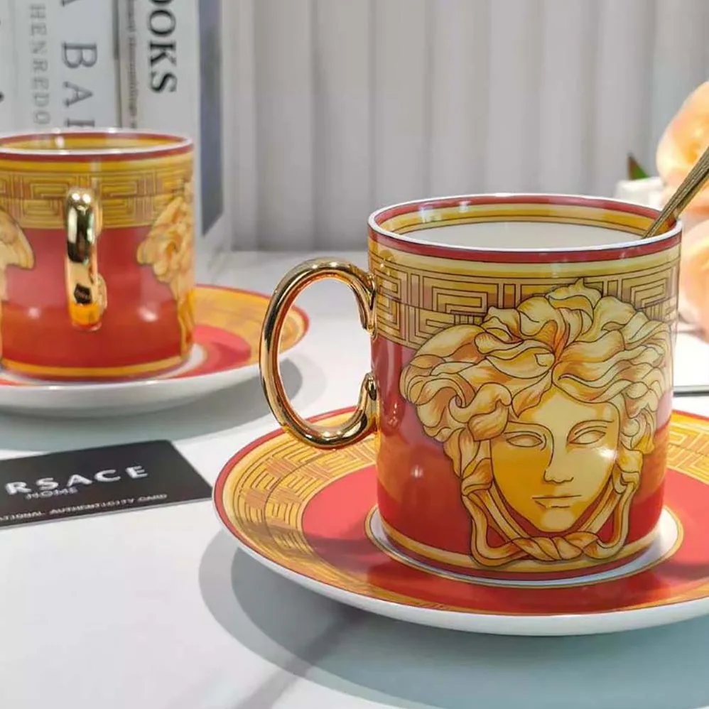 Versace Medusa Amplified Coffee Set Includes a Coffee Cup with Handle and a Matching Saucer for Unisex