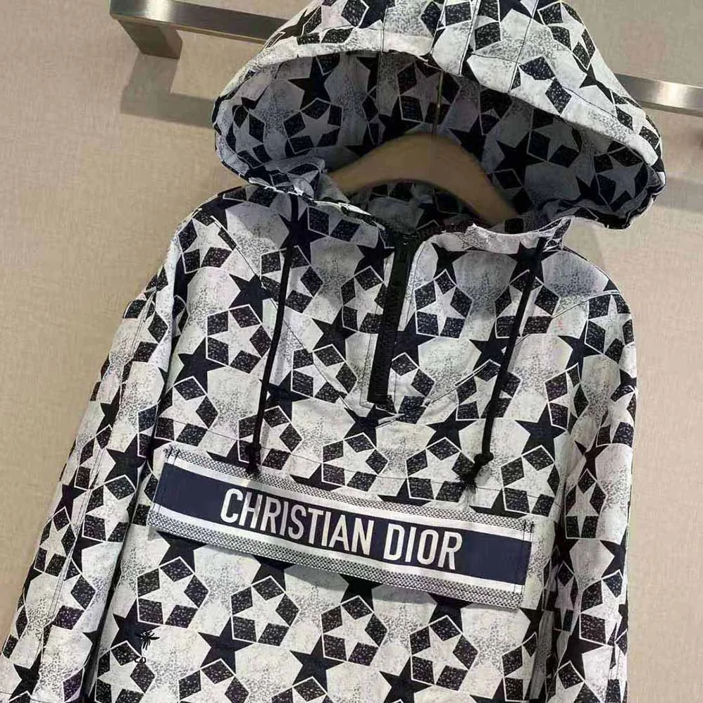 Dior Hooded Anorak Navy Blue Technical Taffeta Jacquard for Women