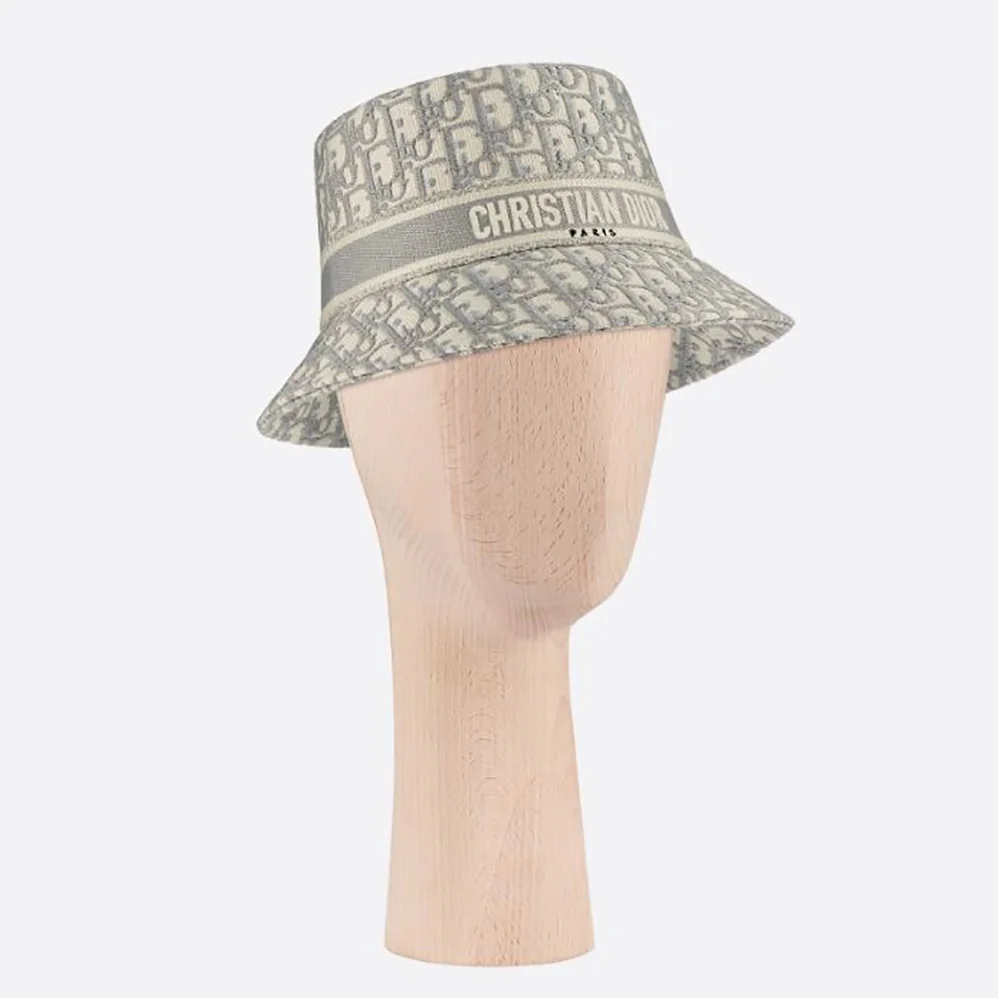 Dior D-oblique Small Brim Bucket Hat Gray Cotton for Women