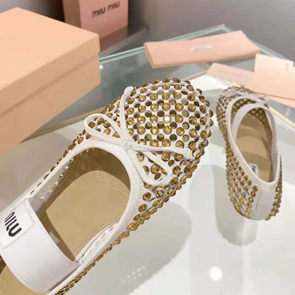 Miu Miu Satin Ballerinas for Women in Gold