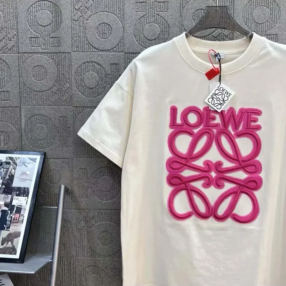 Loewe LOEWE Neon T-shirt in Cotton for Men in White/Pink