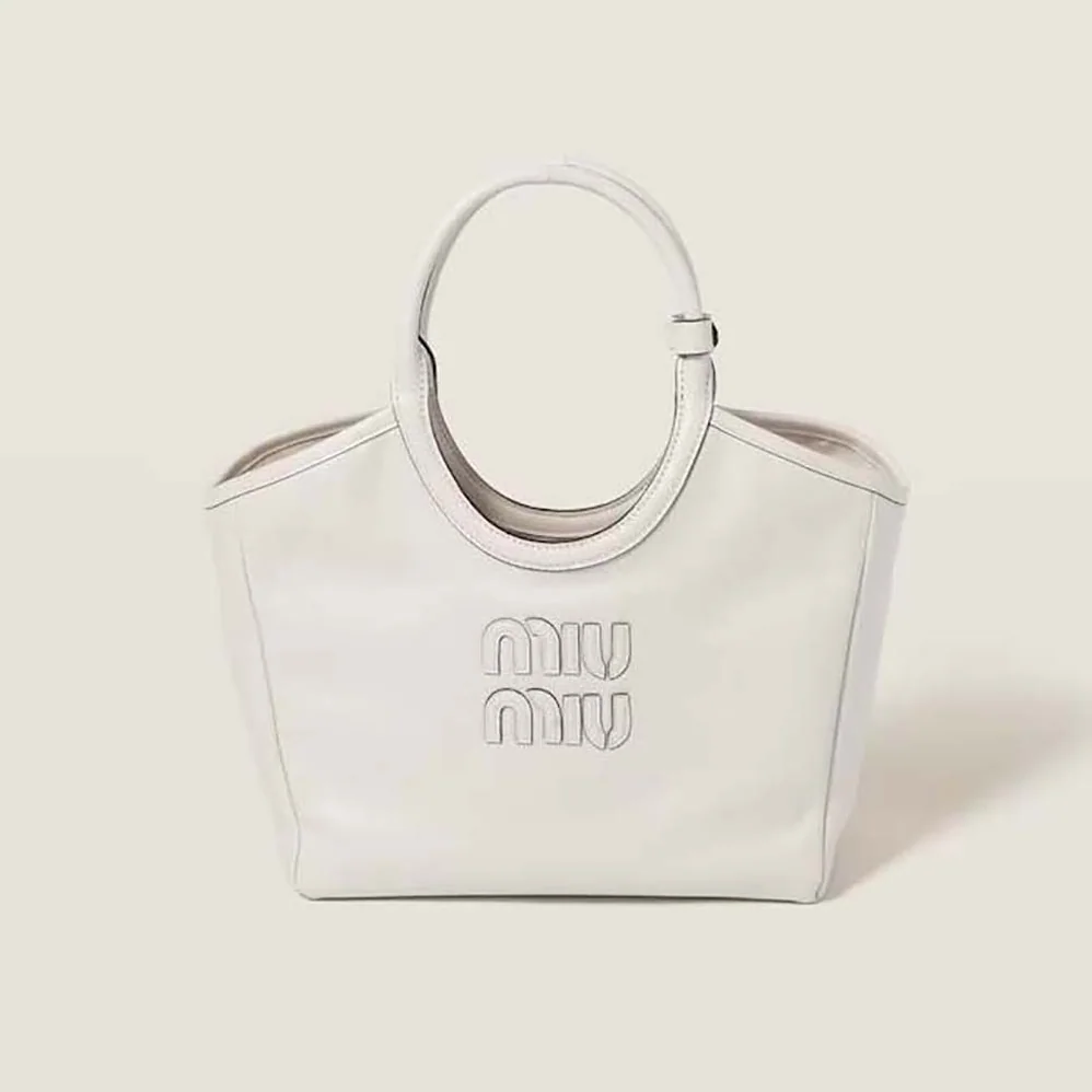 Miu Miu IVY Leather Bag with Leather Lettering Logo for Women in White Miu Miu IVY Leather Bag with Leather Lettering Logo for Women in White