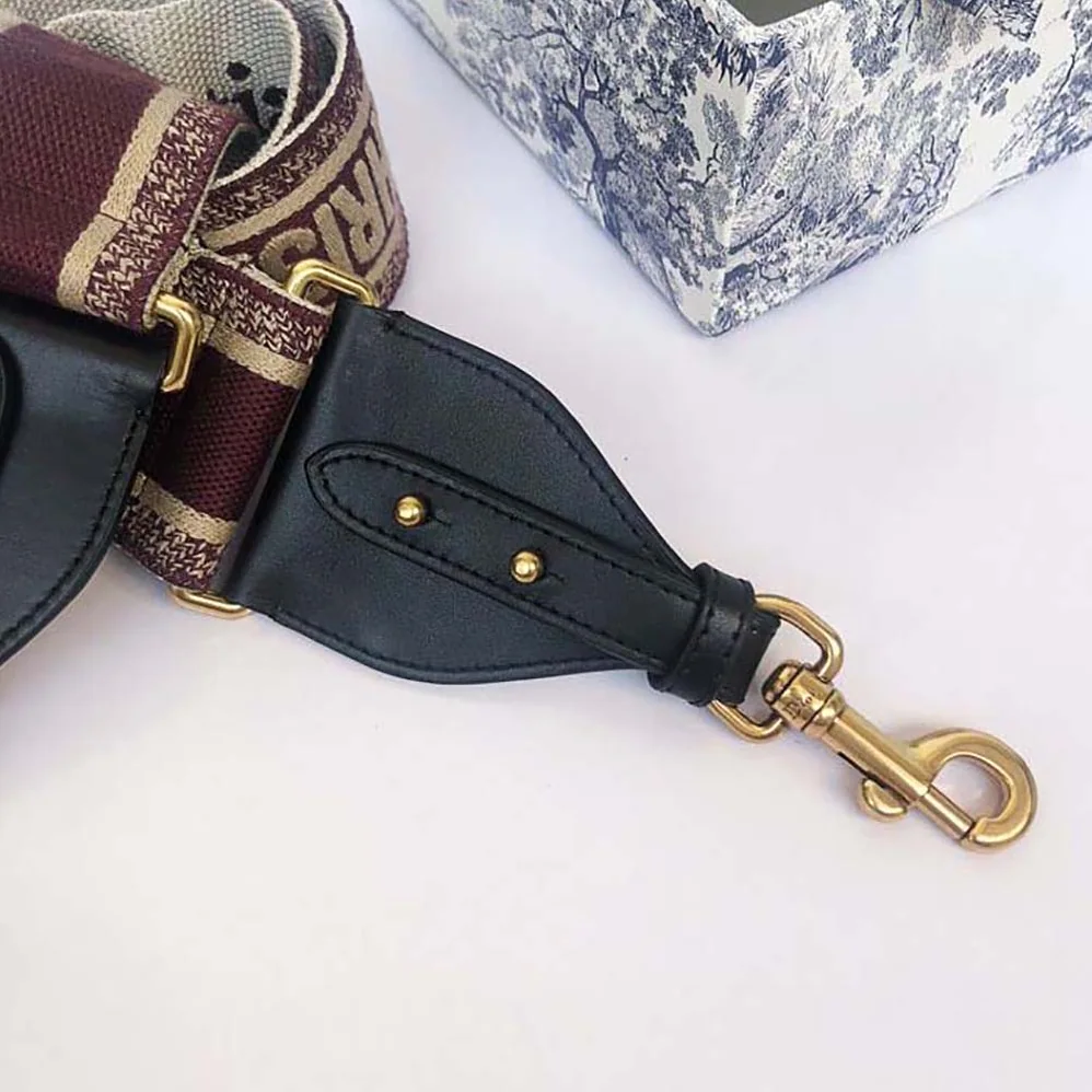 Dior Shoulder Strap with Ring Burgundy ‘CHRISTIAN DIOR PARIS' Embroidery for Women