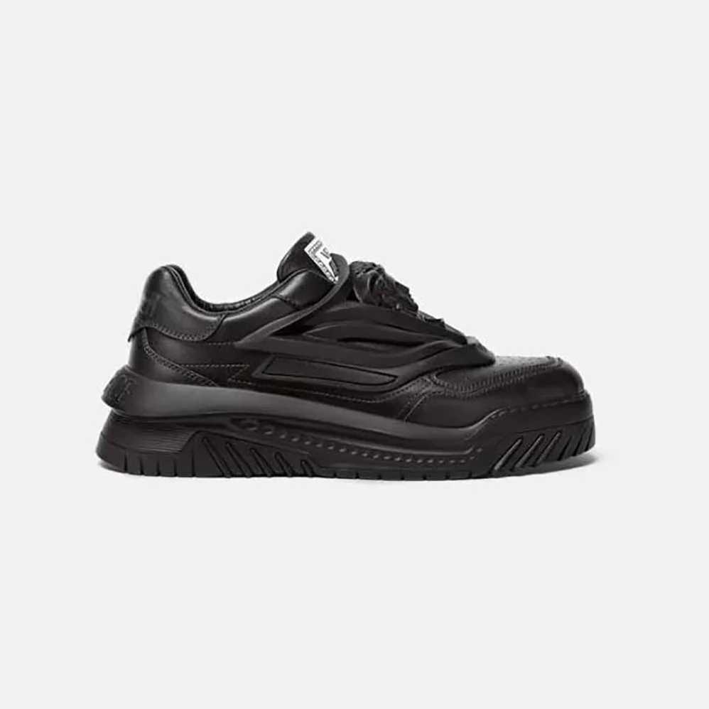Versace Odissea Sneakers are Set on Rubber Soles with Perforated Toe Caps for Unisex in Black Versace Odissea Sneakers are Set on Rubber Soles with Perforated Toe Caps for Unisex in Black