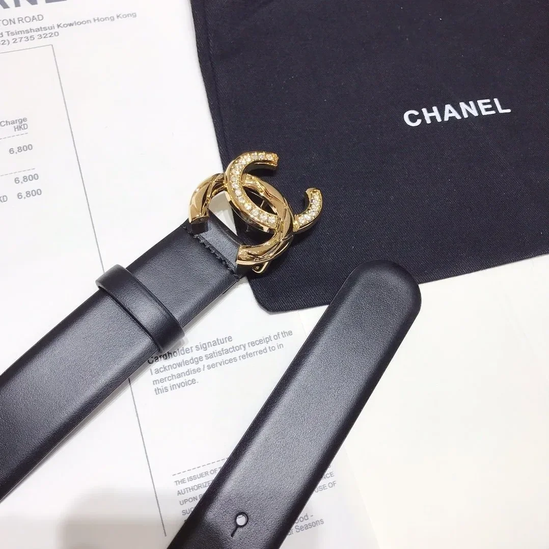 Chanel Belt With Double C Buckle Black With Gold Toned Hardware for Women