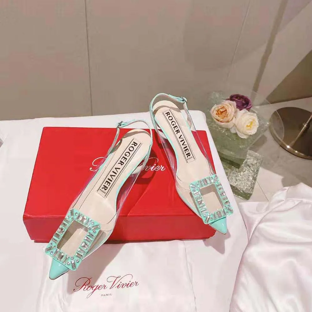 Roger Vivier Virgule Strass Buckle Slingback Pumps in PVC for Women in Lime Roger Vivier Virgule Strass Buckle Slingback Pumps in PVC for Women in Lime