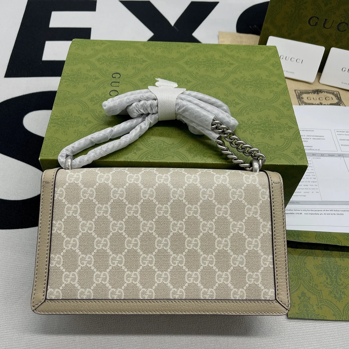 Gucci Dionysus Small Shoulder Bag / Beige/ White GG Supreme Canvas Palladium Hardware