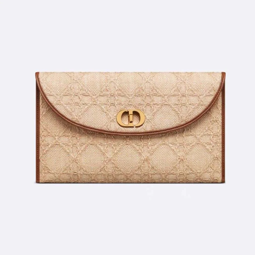 Dior 30 Montaigne Avenue Pouch with Flap Natural Cannage Raffia for Women