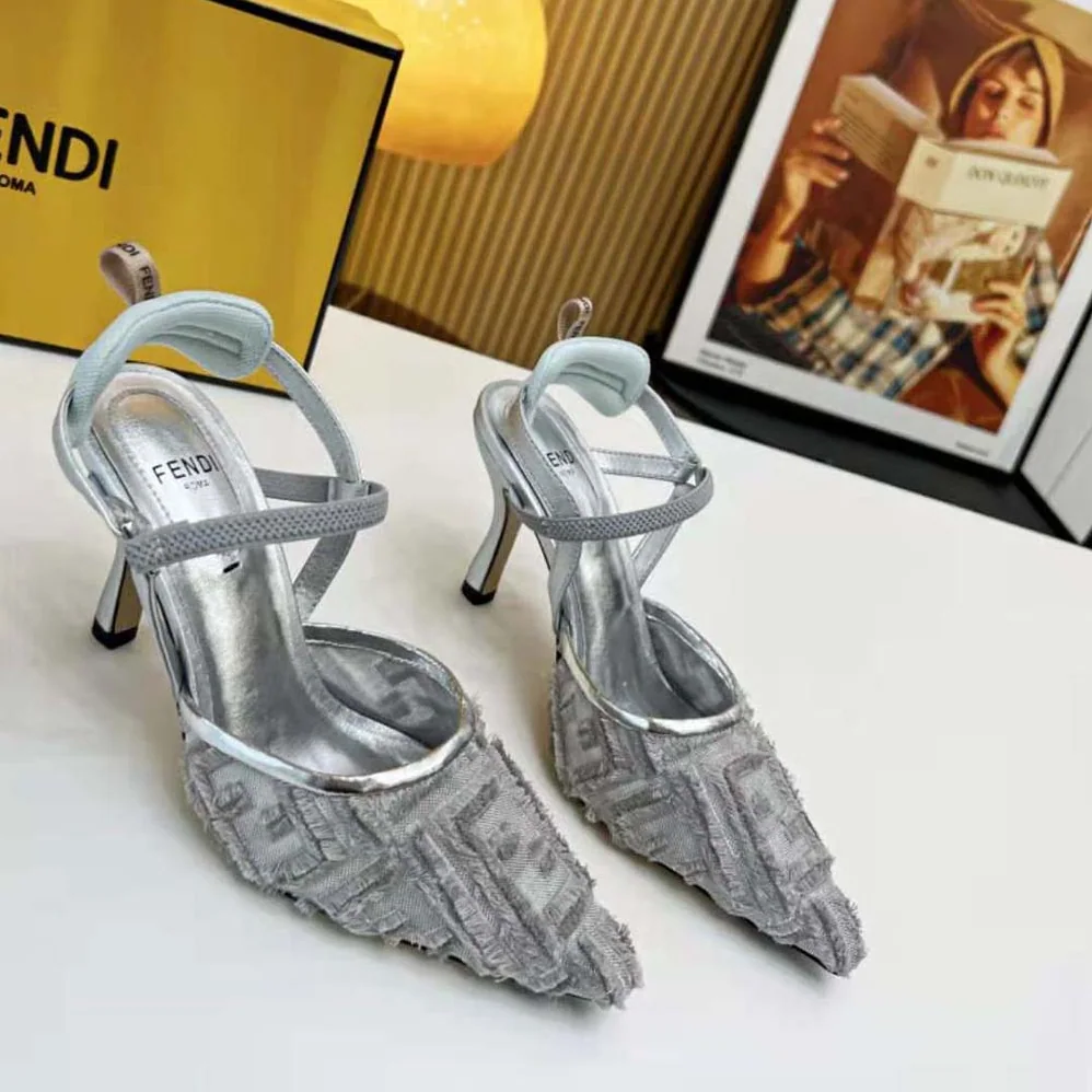 Fendi Colibrì Lite Silver Mesh High for Women in Heeled Slingbacks Fendi Colibrì Lite Silver Mesh High for Women in Heeled Slingbacks