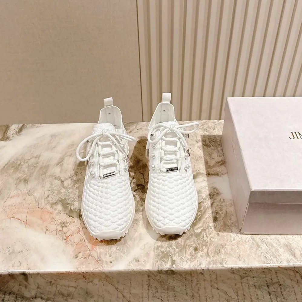 Jimmy Choo Veles White Textured Knit Trainers for Women Jimmy Choo Veles White Textured Knit Trainers for Women
