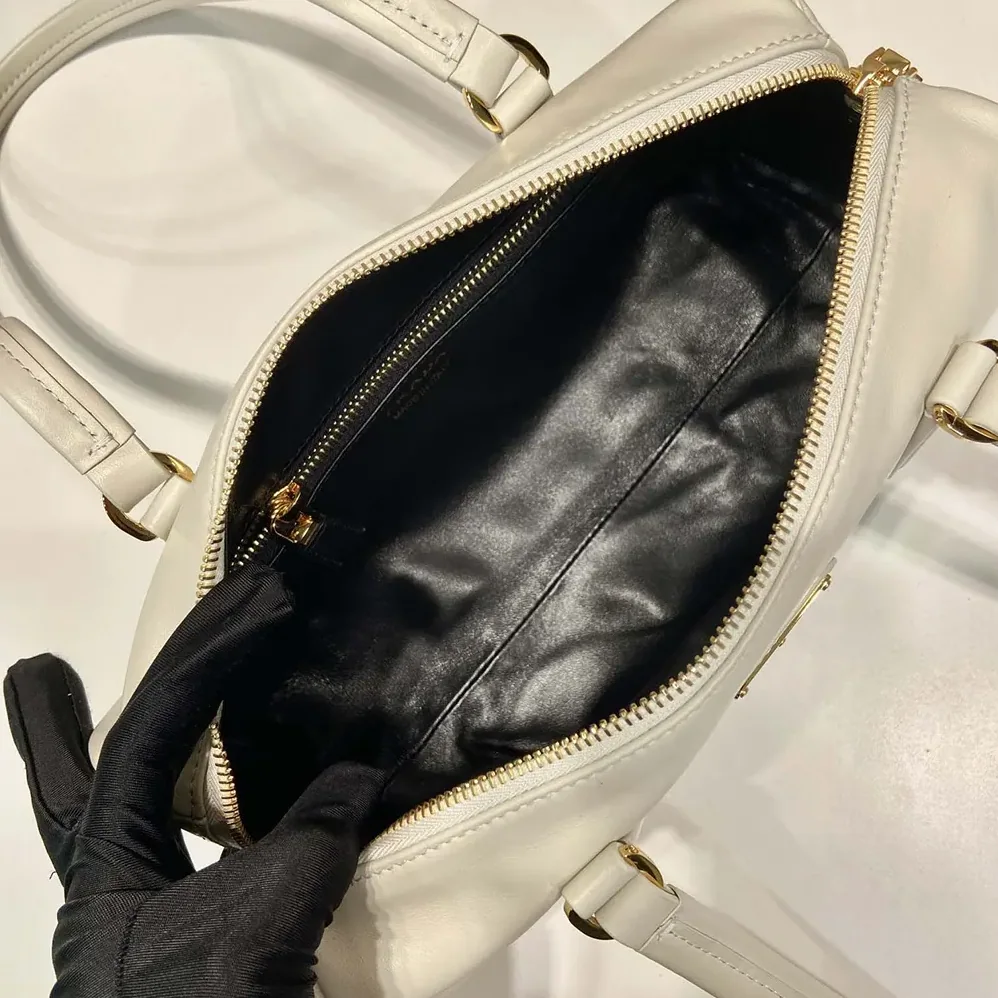 Prada Medium Leather Top-handle Bag with Padlock for Women in White Prada Medium Leather Top-handle Bag with Padlock for Women in White