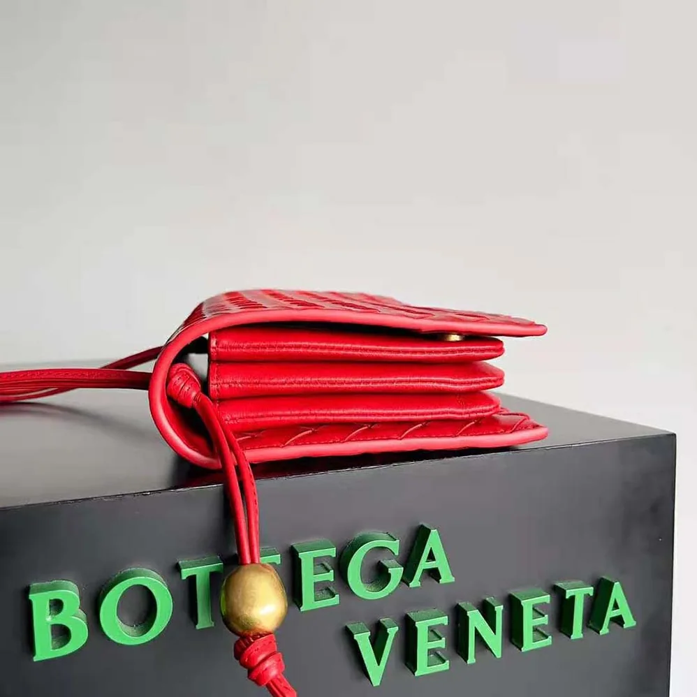 Bottega Veneta Trio Pouch On Strap Mini Intrecciato Leather Shoulder Bag for Women in Red