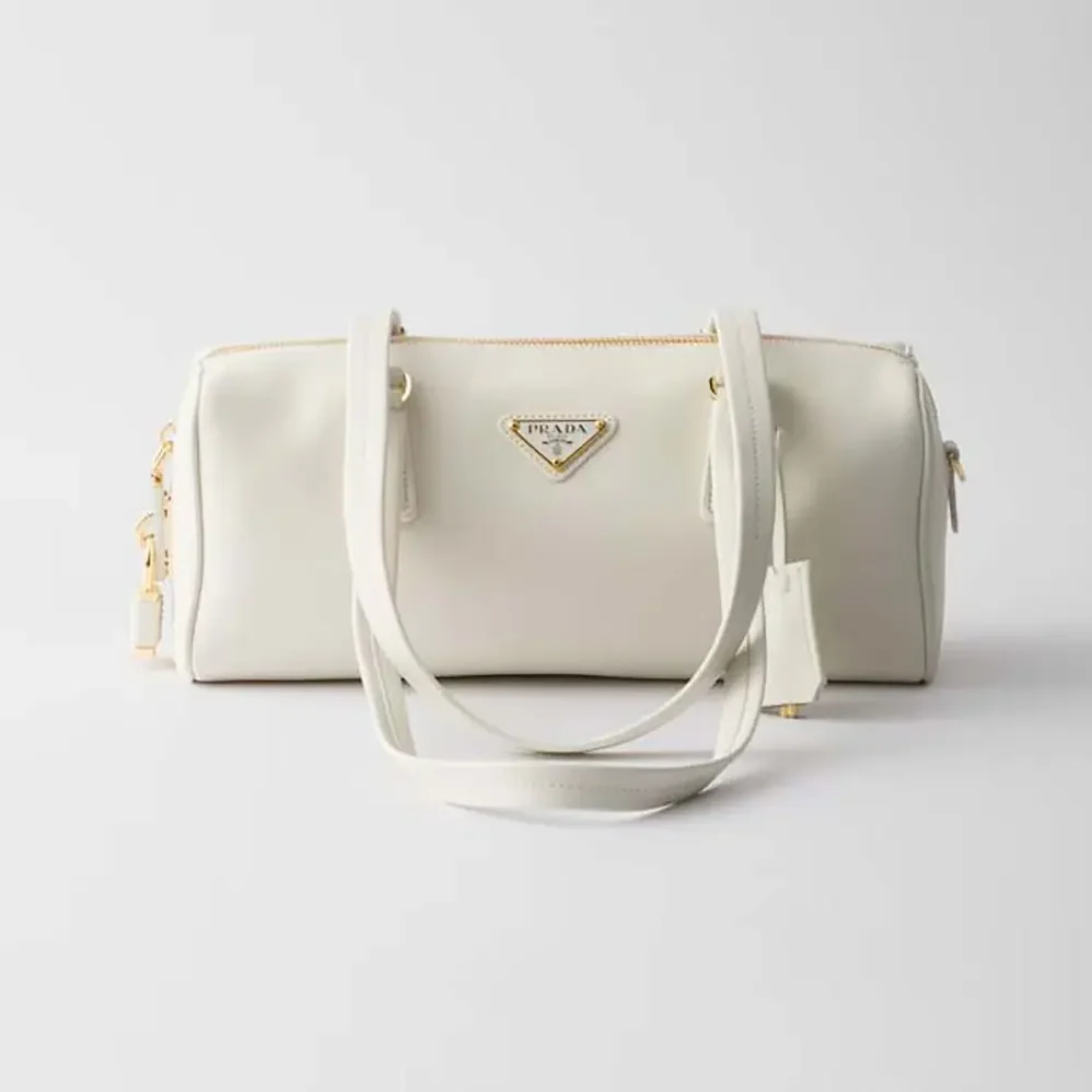 Prada Medium Leather Top-handle Bag with Padlock for Women in White Prada Medium Leather Top-handle Bag with Padlock for Women in White