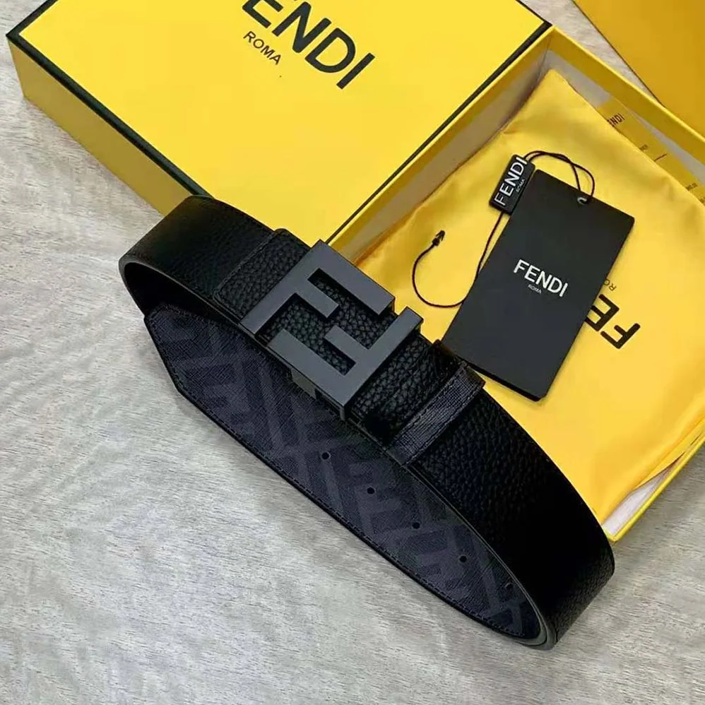 Fendi FF Belt Black Leather Reversible for Men