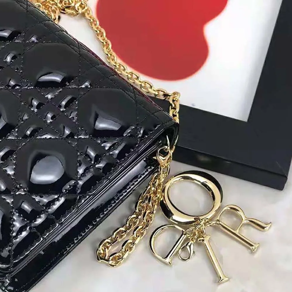 Dior Lady Dior Pouch Patent Cannage Calfskin in Black