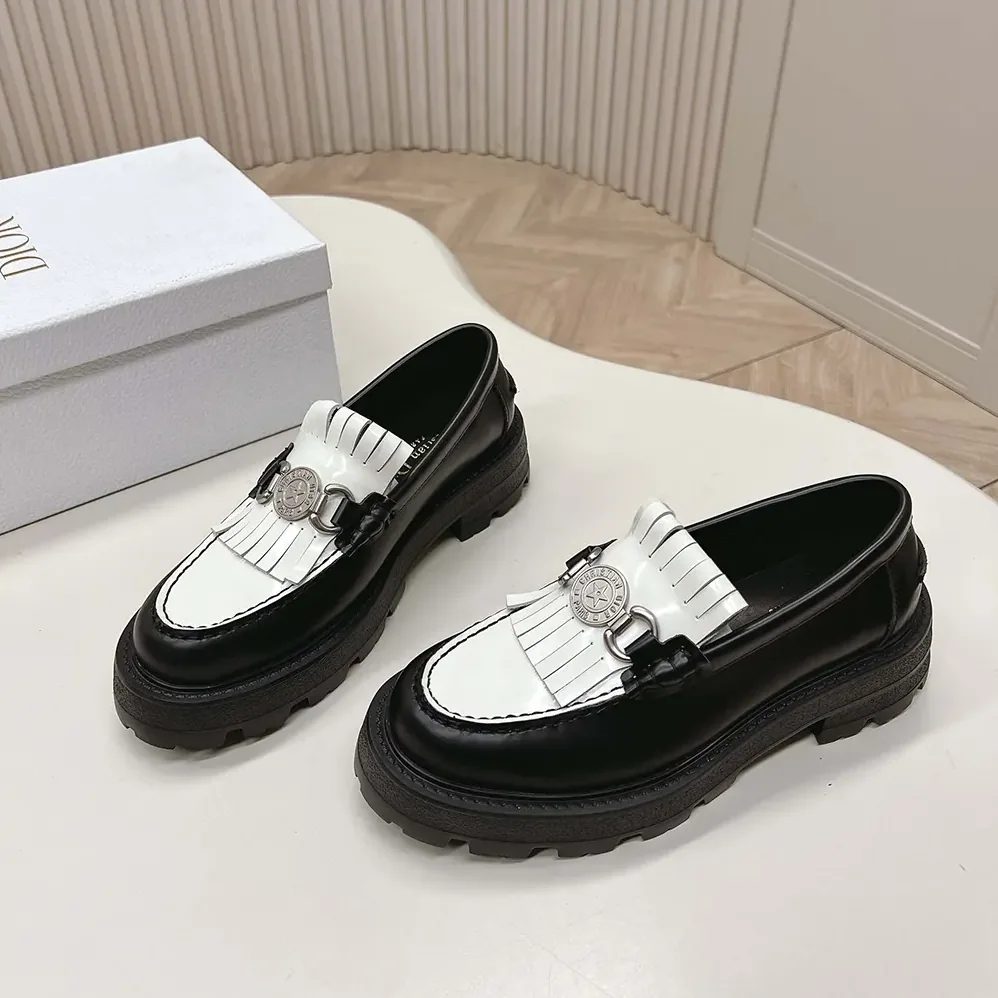 Dior Emblem Loafer Black and White Brushed Calfskin for Women Dior Emblem Loafer Black and White Brushed Calfskin for Women
