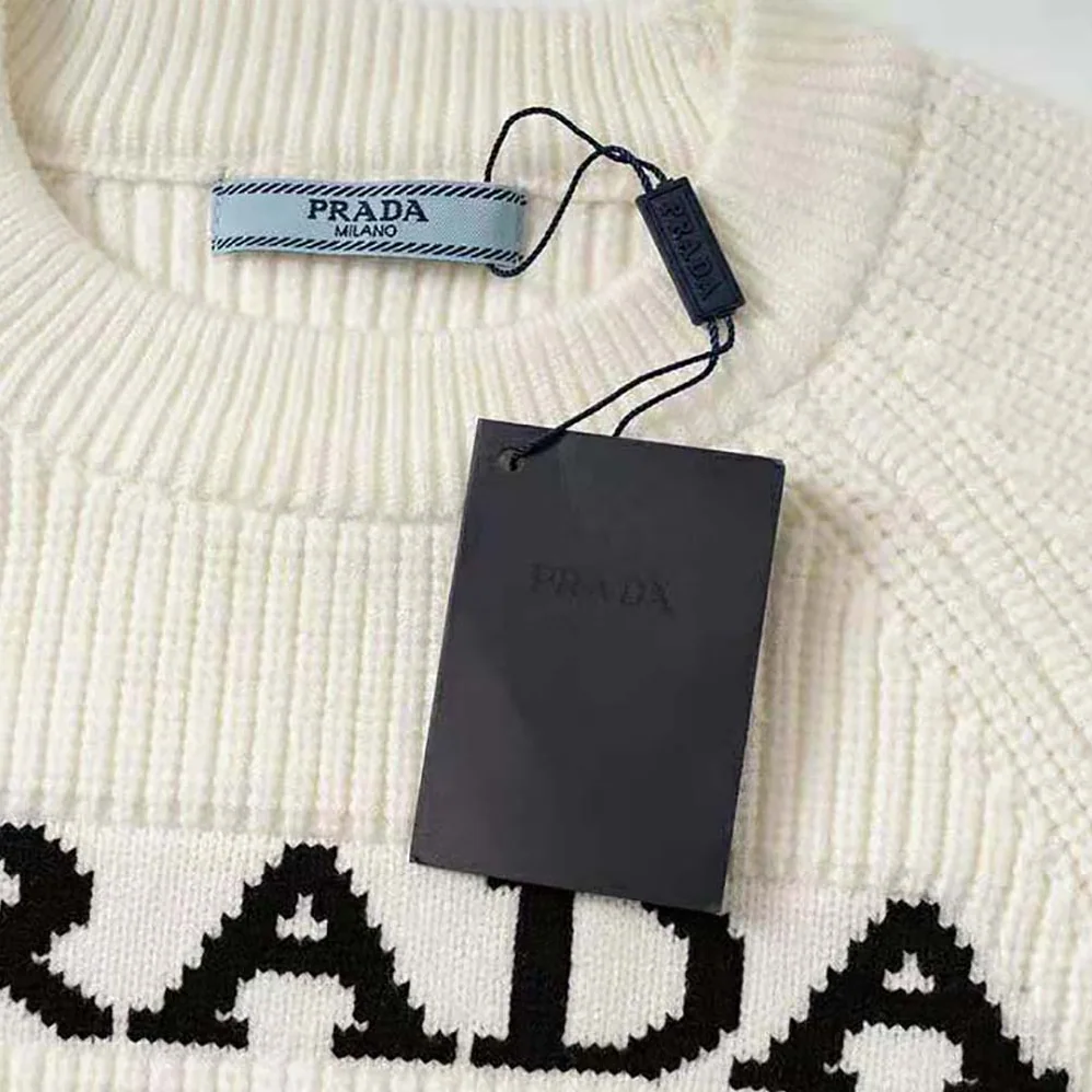 Prada Cashmere Ribbed Knit Sweater with Sleek for Women in White