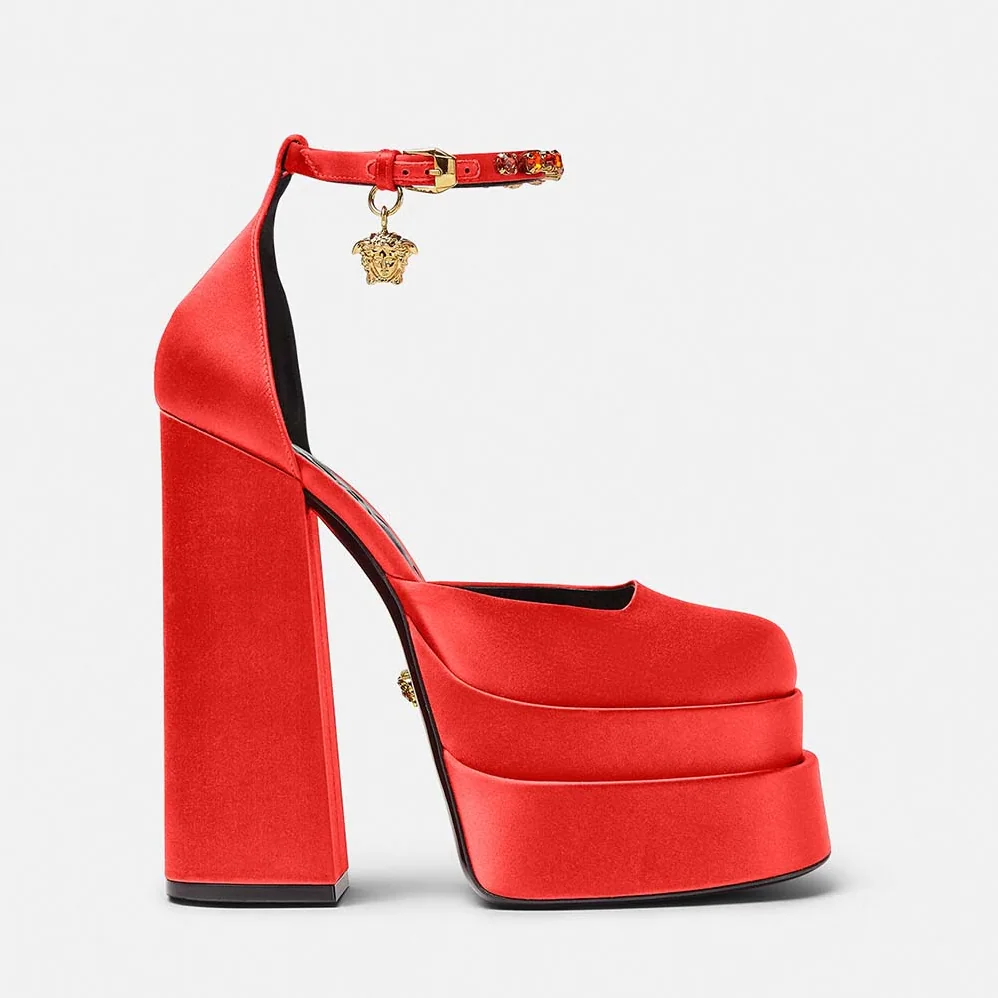 Versace Medusa Aevitas Platform Pumps for Women in Red Versace Medusa Aevitas Platform Pumps for Women in Red
