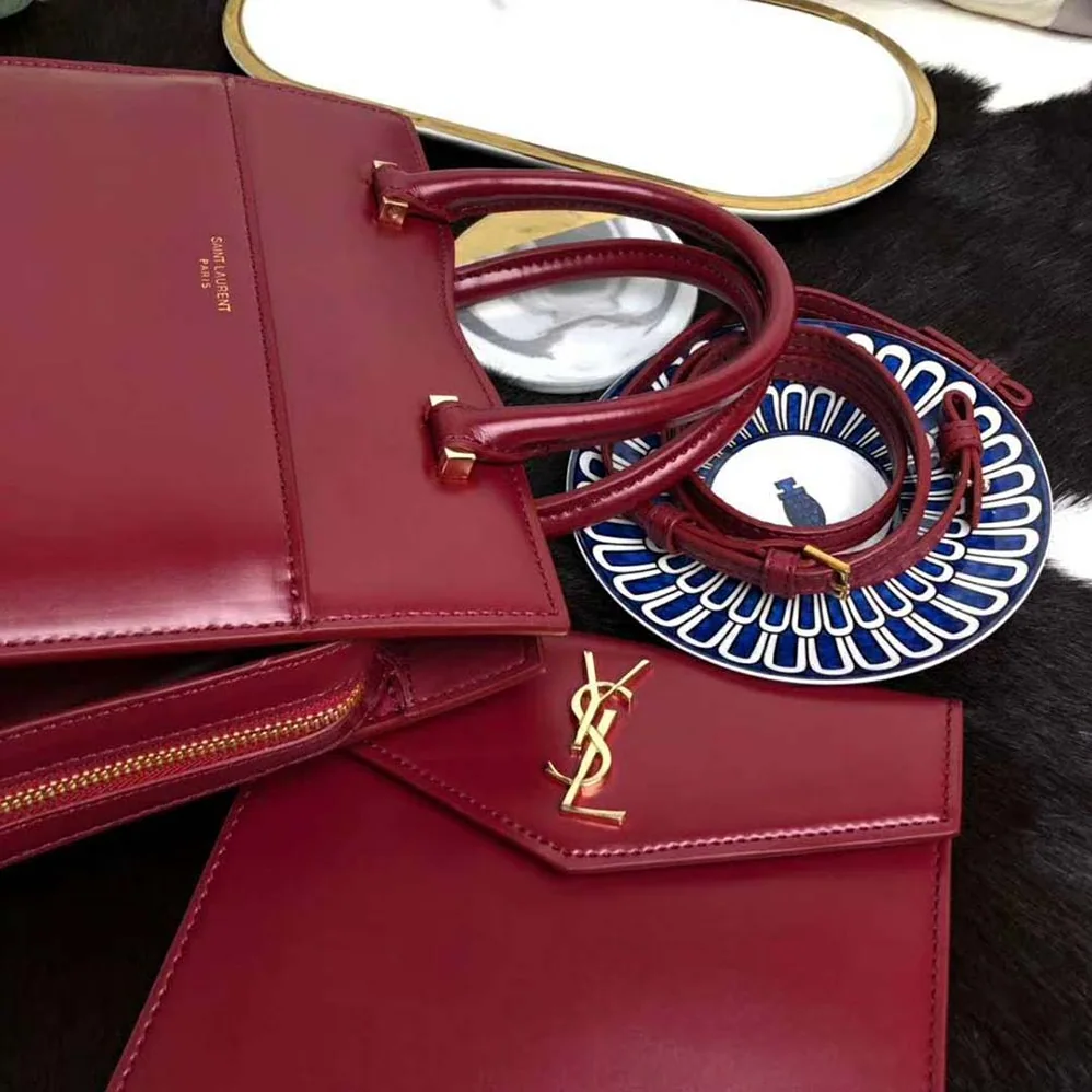 Saint Laurent YSL Uptown Small Tote Shiny Smooth for Women in Red
