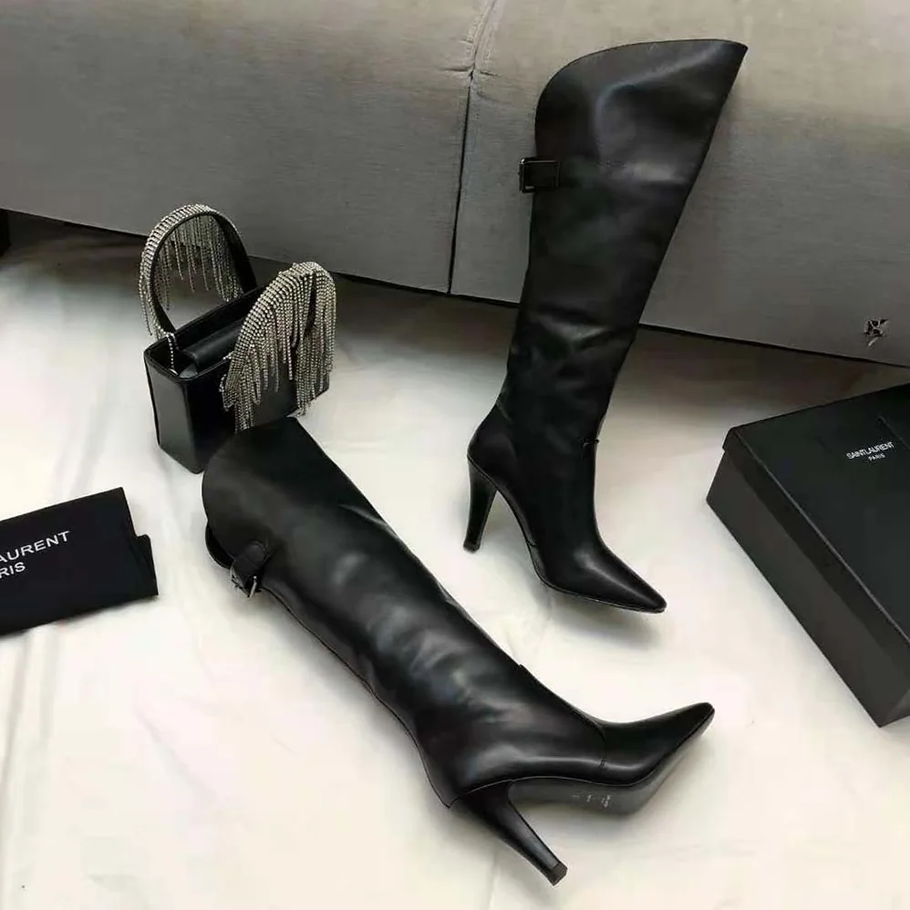 Saint Laurent YSL Harper Boots in Smooth Leather for Women in Black
