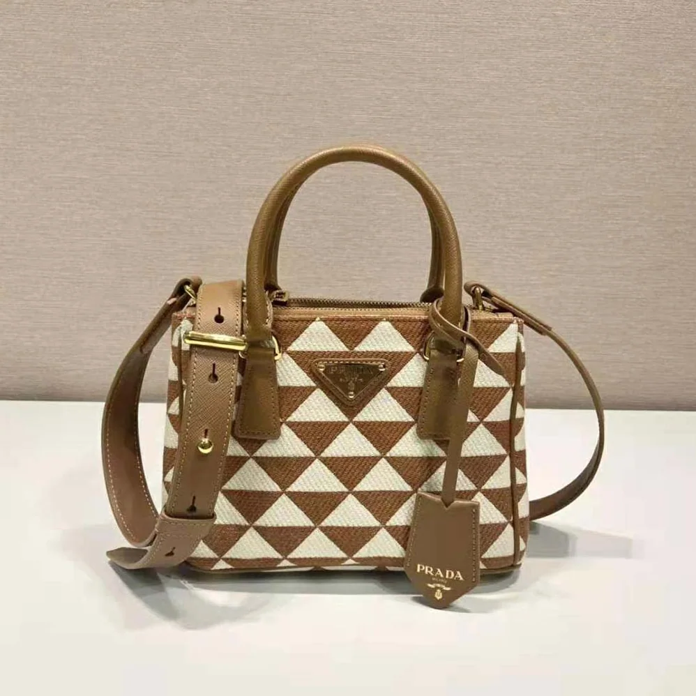 Prada Galleria Embroidered Jacquard Fabric Micro-Bag for Women in Brown Prada Galleria Embroidered Jacquard Fabric Micro-Bag for Women in Brown