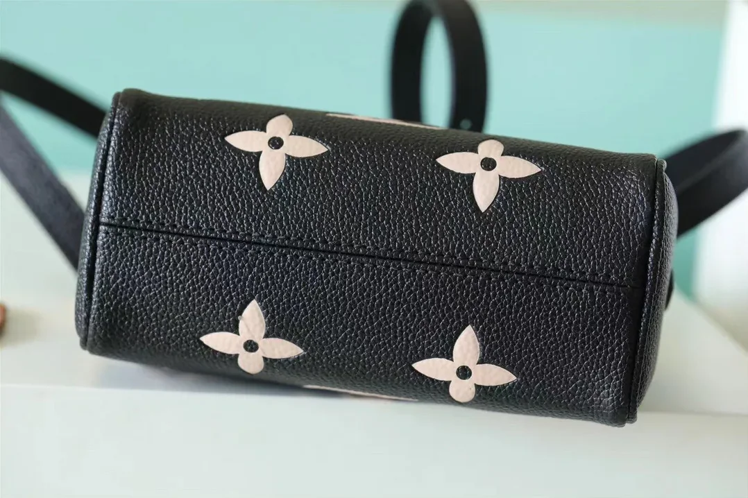 Louis Vuitton Nano Speedy Top Handle Bag / Black/ Beige Monogram Empreinte Gold Hardware