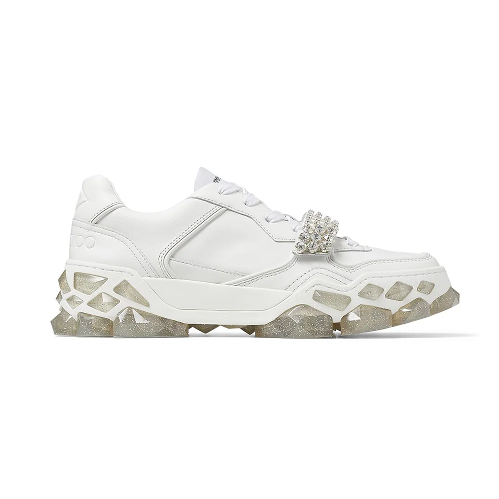 Jimmy Choo Diamond X Strap/F White Calf Leather Low Top Trainers with Crystal Strap for Women