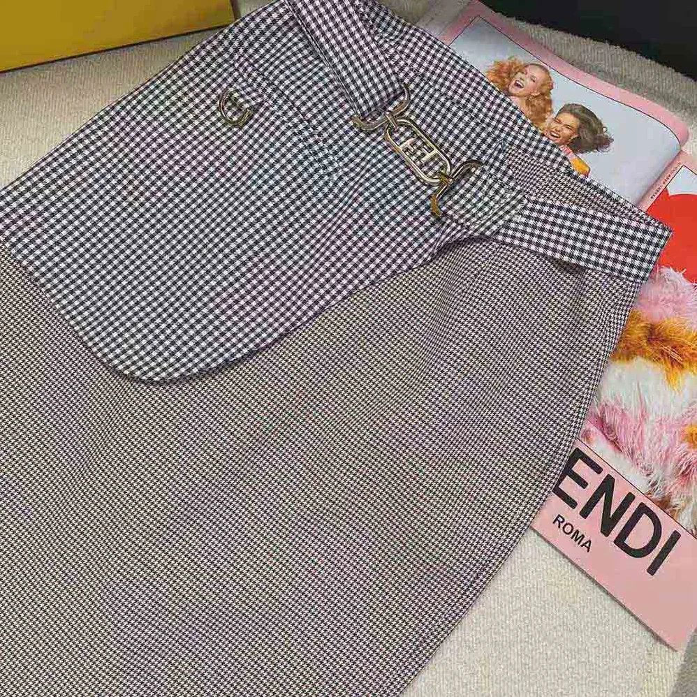 Fendi Beige Houndstooth Wool Skirt for Women