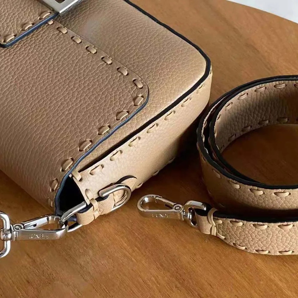 Fendi Baguette Beige Selleria Bag with Oversized Topstitching for Women Fendi Baguette Beige Selleria Bag with Oversized Topstitching for Women