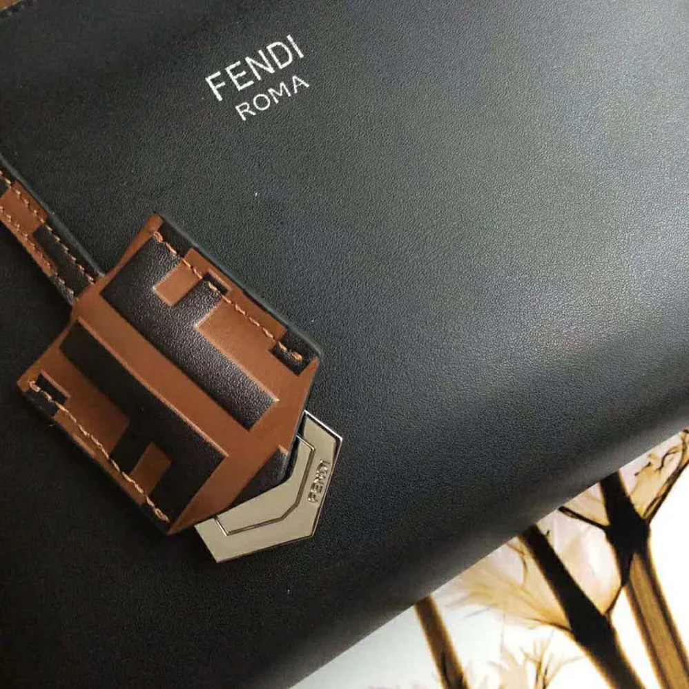Fendi By the Way Regular Leather Boston Bag for Women in Black