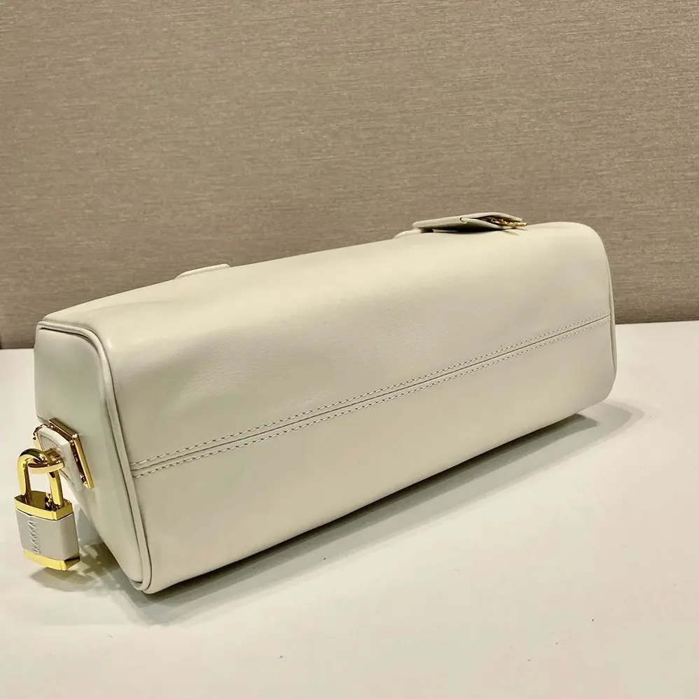 Prada Medium Leather Top-handle Bag with Padlock for Women in White Prada Medium Leather Top-handle Bag with Padlock for Women in White