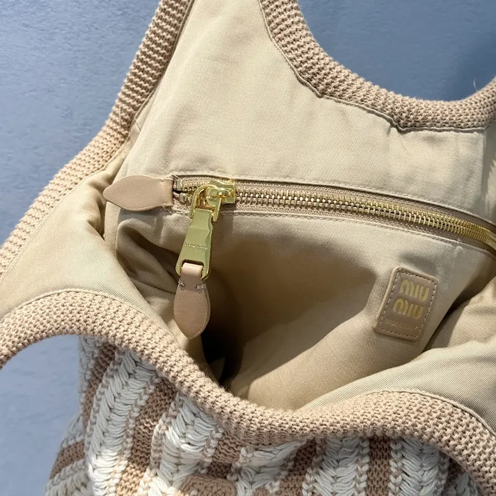 Miu Miu Ivy Crochet Bag for Women in Sand/Chalk Miu Miu Ivy Crochet Bag for Women in Sand/Chalk