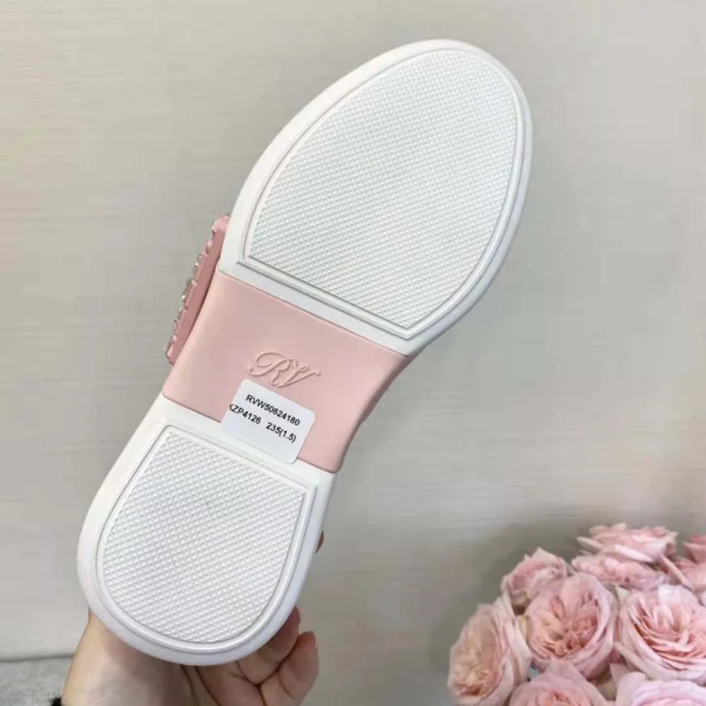 Roger Vivier Viv Skate Strass Buckle Sneakers in Soft Leather for Women in Pink Roger Vivier Viv Skate Strass Buckle Sneakers in Soft Leather for Women in Pink